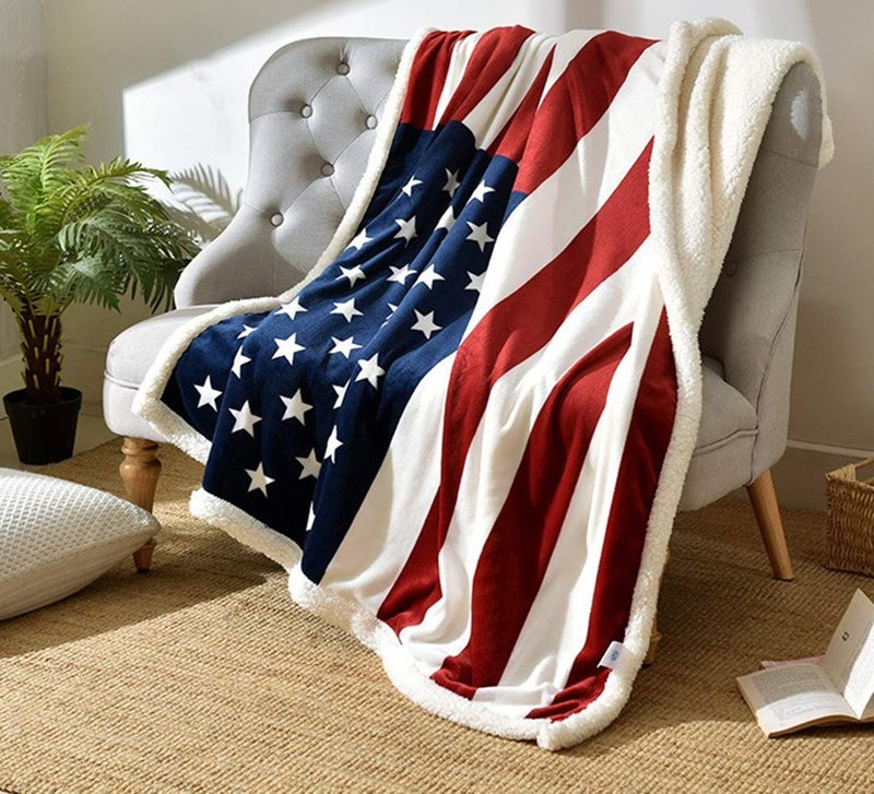 UKELER US Flag Patriotic Sherpa Throw Blanket 50''Ã—60'', American National Flag Fleece Blanket for Bed/Couch/Sofa/Office/Camping, USA Military Veteran July 4th Gift - Image 2